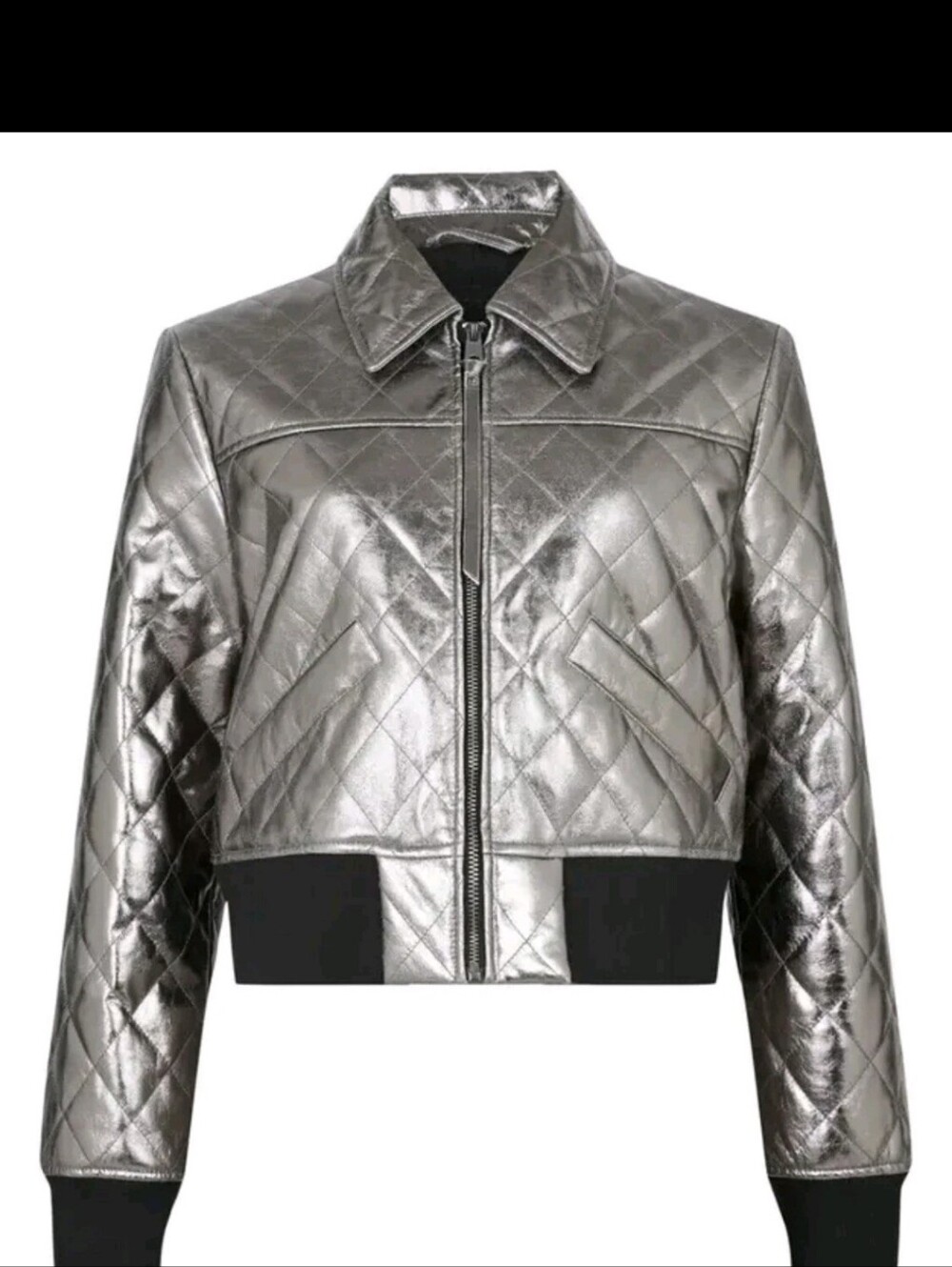 AllSaints Quilted Metallic Bomber Jacket - Silver